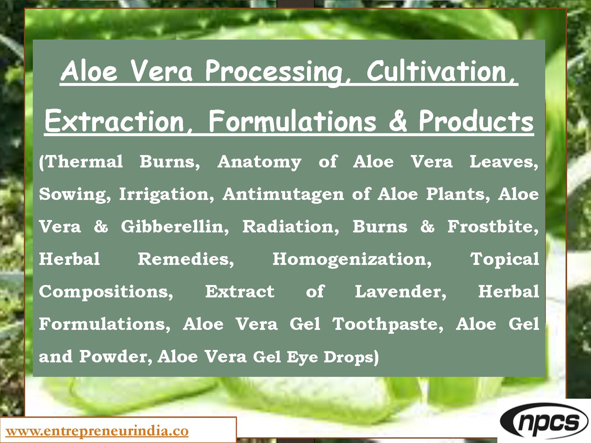 Aloe Vera Processing, Cultivation, Extraction, Formulations &amp; Products
