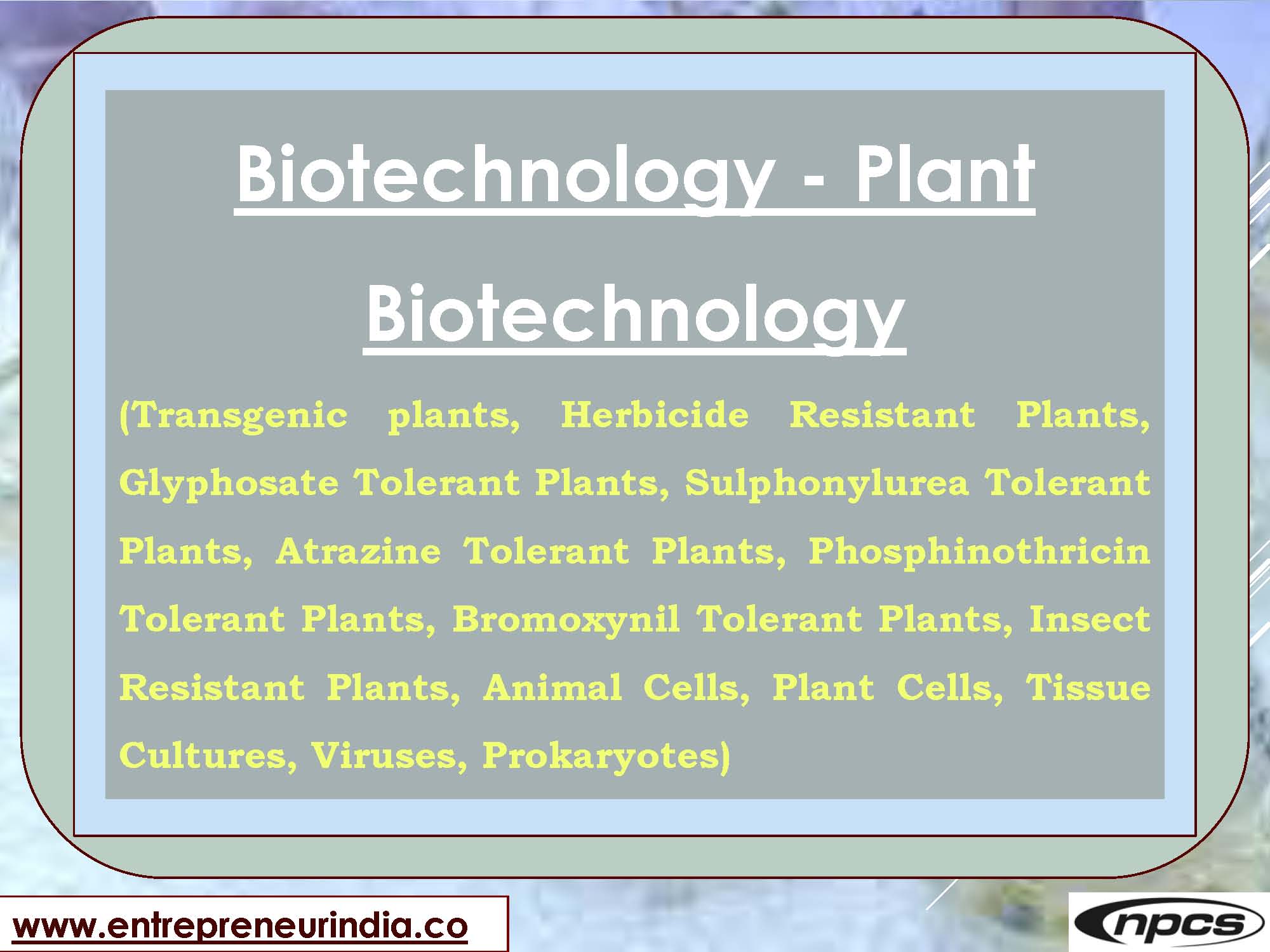 Biotechnology - Plant Biotechnology