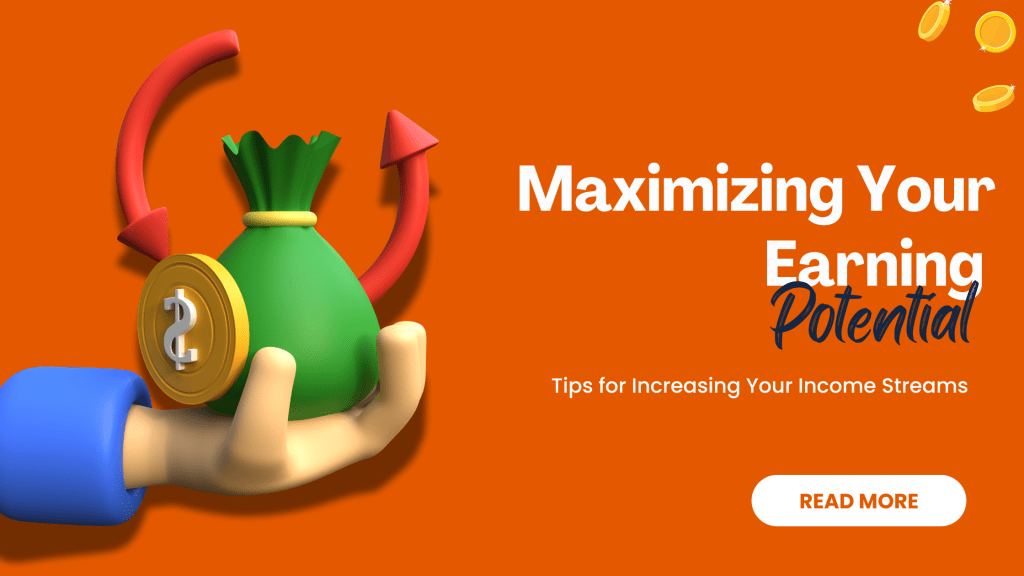 A hand holding a green money bag surrounded by arrows, representing growth, with text emphasising tips for increasing earning potential.