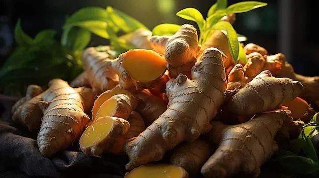 fresh ginger rhizomes being sorted for processing